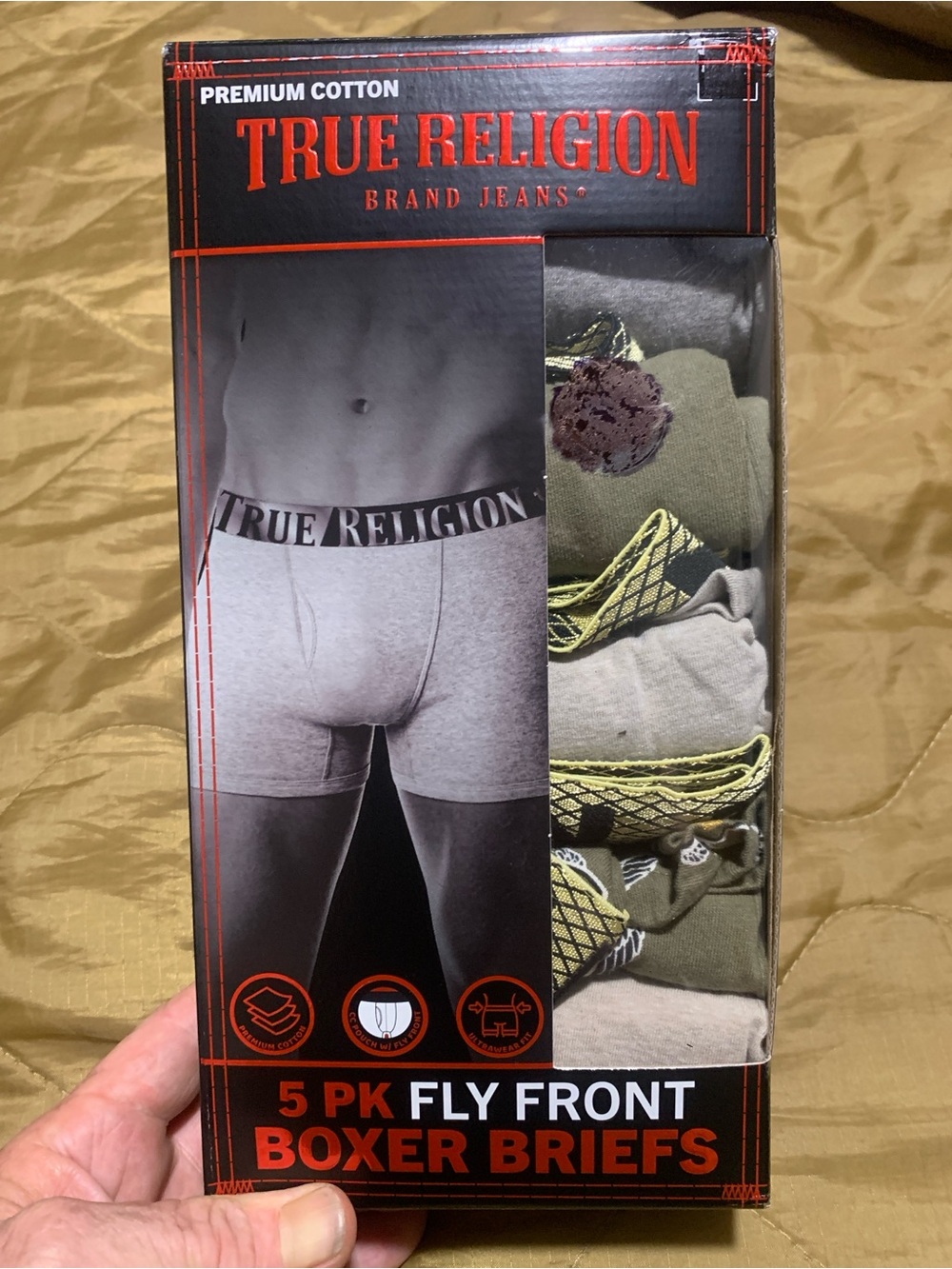 True Religion Men's 5-Pack Olive Green & Gray Boxer Briefs